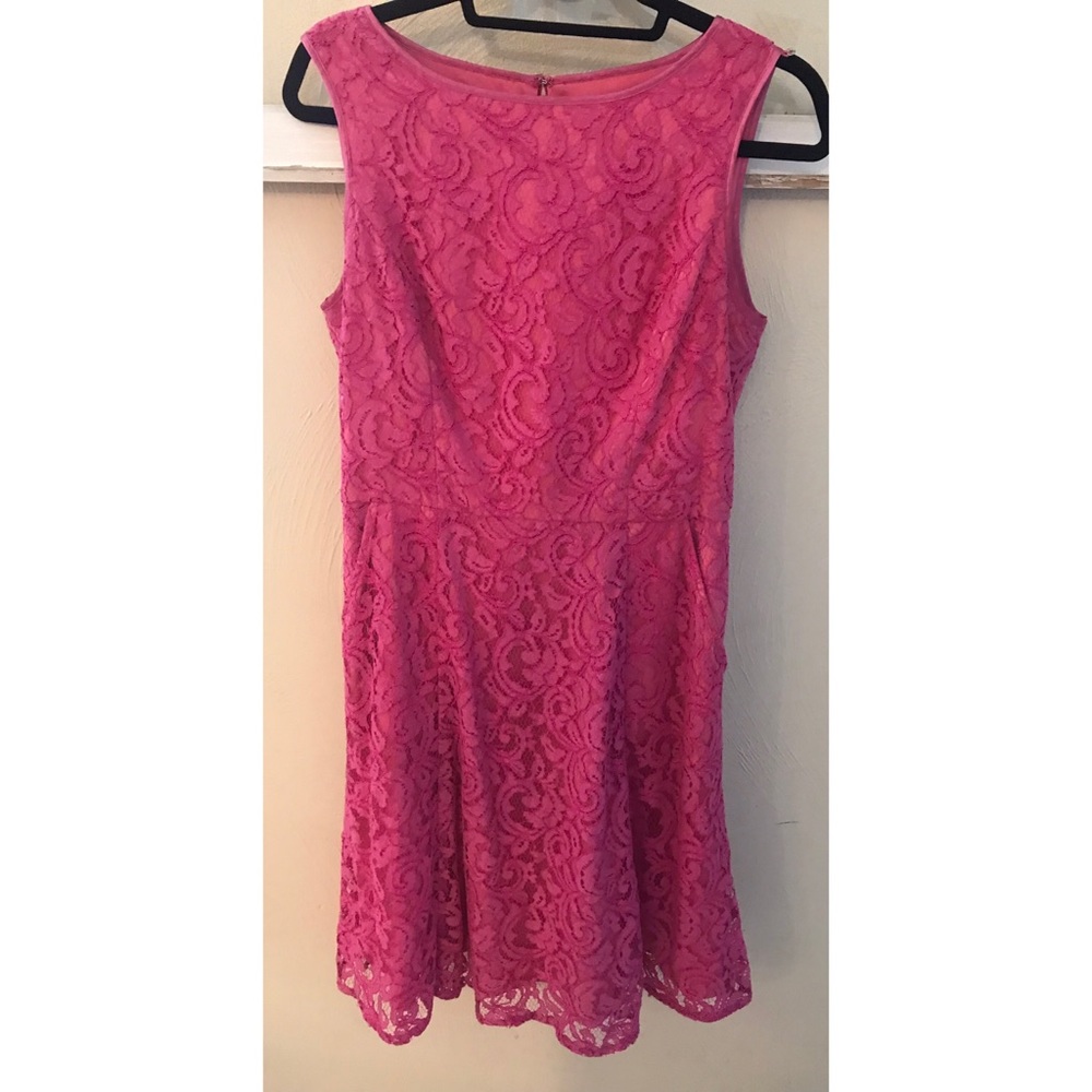 Adrianna Pappel Pink lace dress 8 lined pockets Formal Easter Valentine